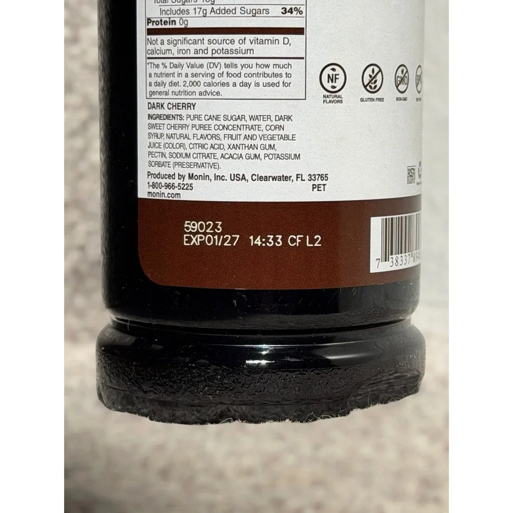 NEW Monin Dark Cherry Syrup 1L Coffee Bar‎ Cocktail Mixer Drink Flavoring EXP 27